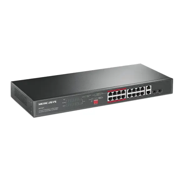 Mercusys 16-Port 10/100Mbps + 2-Port Gigabit Rackmount Switch with 16-Port PoE+
