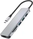6 in 1 Ports Aluminum Alloy USB-C Hub 100W, Multi-function, High speed transmit, Adapter Portable, Mini Size, Portable & Modern design - Gray
