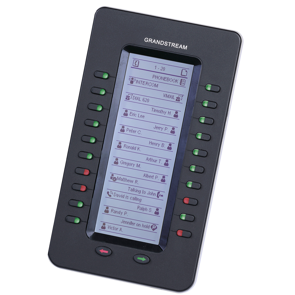 Grandstream Extension Module For GXP2170, GXP2140 And GXV3240. 128x384 Backlit LCD, 20 Dual-Color Buttons, 2 Pages, Daisy-Chain Up To 4 Modules