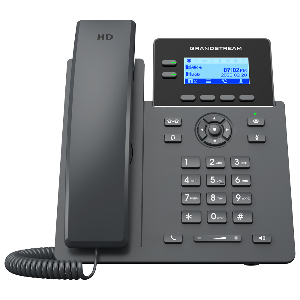 Grandstream Essential IP Phone, 2 SIP Accounts, 2 Lines, 2x Ethernet 10/100 No PoE, Wi-Fi, 132x48 (2.41") backlit LCD, 5V/0.6A PSU