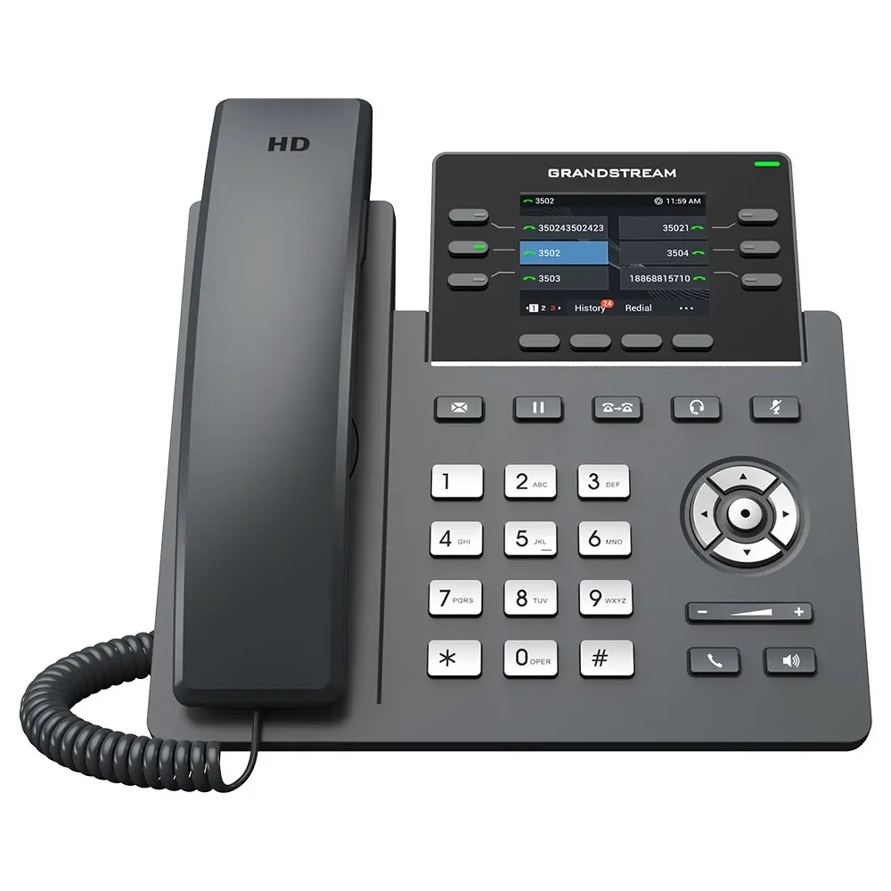 Grandstream Professional IP Phone - 4 SIP Accounts - 8 Lines - 2x GbE PoE - Wi-Fi - 320x240 (2.8") color LCD - GBX20 Support - 12V/1A PSU
