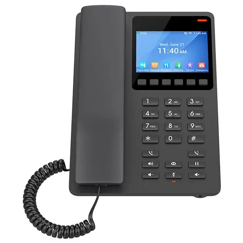 Grandstream Compact Hotel IP Phone - 2 SIP Accounts - 2 Lines - 1x Ethernet 10/100 PoE - 480x320 (3.5") Color LCD - No PSU - (Black)