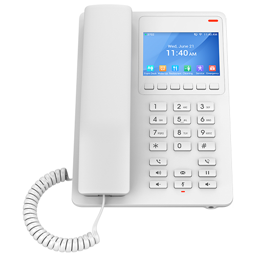Grandstream Compact Hotel IP Phone - 2 SIP Accounts - 2 Lines - 1x Ethernet 10/100 PoE - 480x320 (3.5") Color LCD - No PSU - (White)