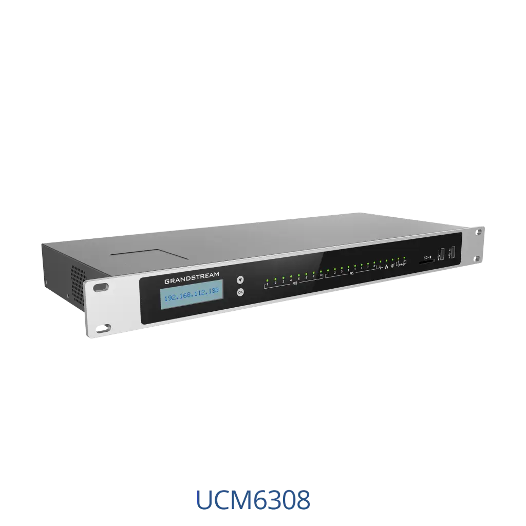 Grandstream IP PBX Appliance - 8 RJ11 FXS - 8 RJ11 FXO - 2x GbE PoE LAN/WAN - 1 Hot Standby Port - 3000 SIP Users - 300 Concurrent Calls - UCM RC -VideoServer - 12V/2A PSU