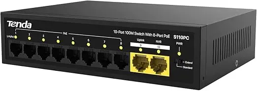 Tenda S110PC 10-Port 100M Lite PoE Switch with 8-Port PoE (Black)