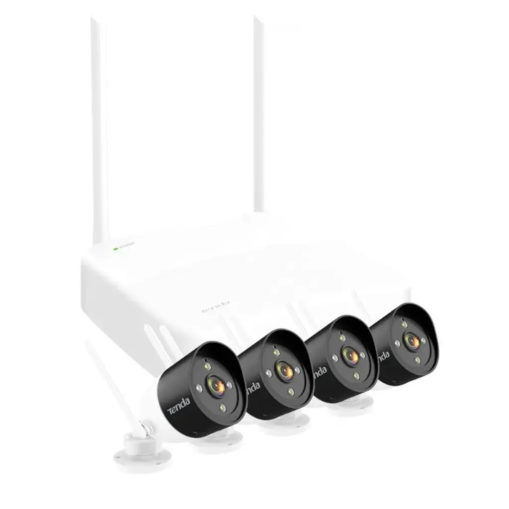 Tenda K4W-3TC Outdoor Surveillance Camera WiFi Set - 4 x 2K WiFi Camera Outdoor + 4CH Wireless NVR Full Colour Night Vision - IP66 - Person Detection And Motion Detection