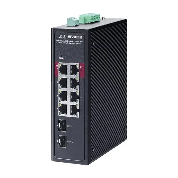 VIVOTEK 10-Ports Lite Managed PoE Switch  Industrial 2xGbE bt 90W + 6xGbE at 30W + 2xGbE SFP Lite Managed Switch