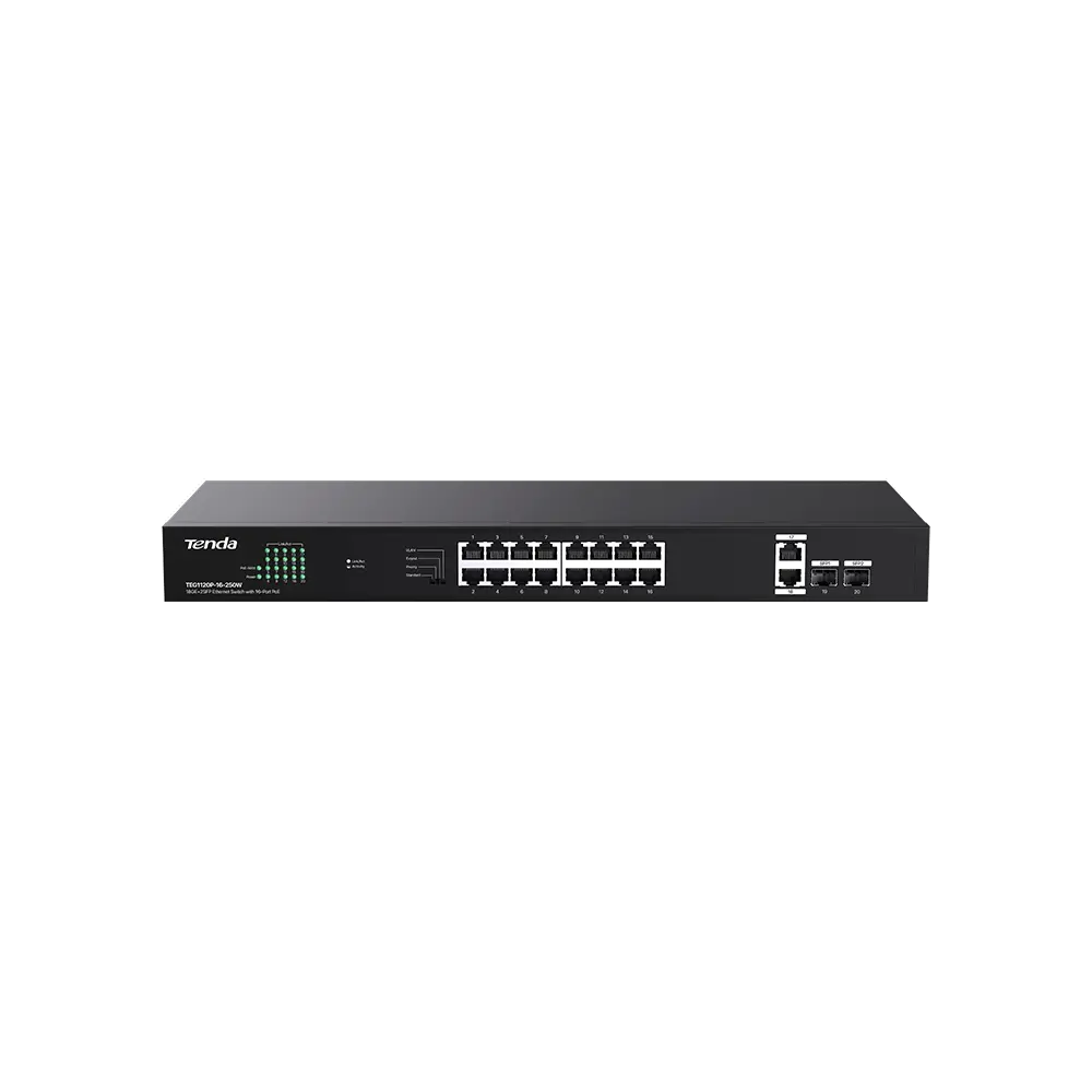 Tenda 18GE+2SFP Ethernet Switch With 16-Port PoE 250W