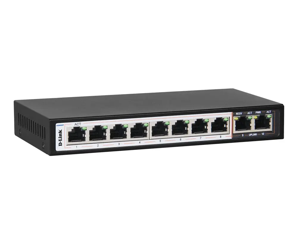 D-Link 8 Port 10/100 + 2 Uplink 10/100/1000 250m PoE Switch