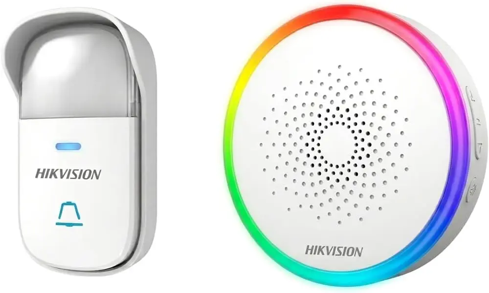HIKVISION Wireless Doorbell 150 Meters Range -  Self-Powered (No Batteries Required) - Multiple Tone - 5 Volume Levels - Durable Waterproof Design - Multicolor LED Indicator - DS-KIS121