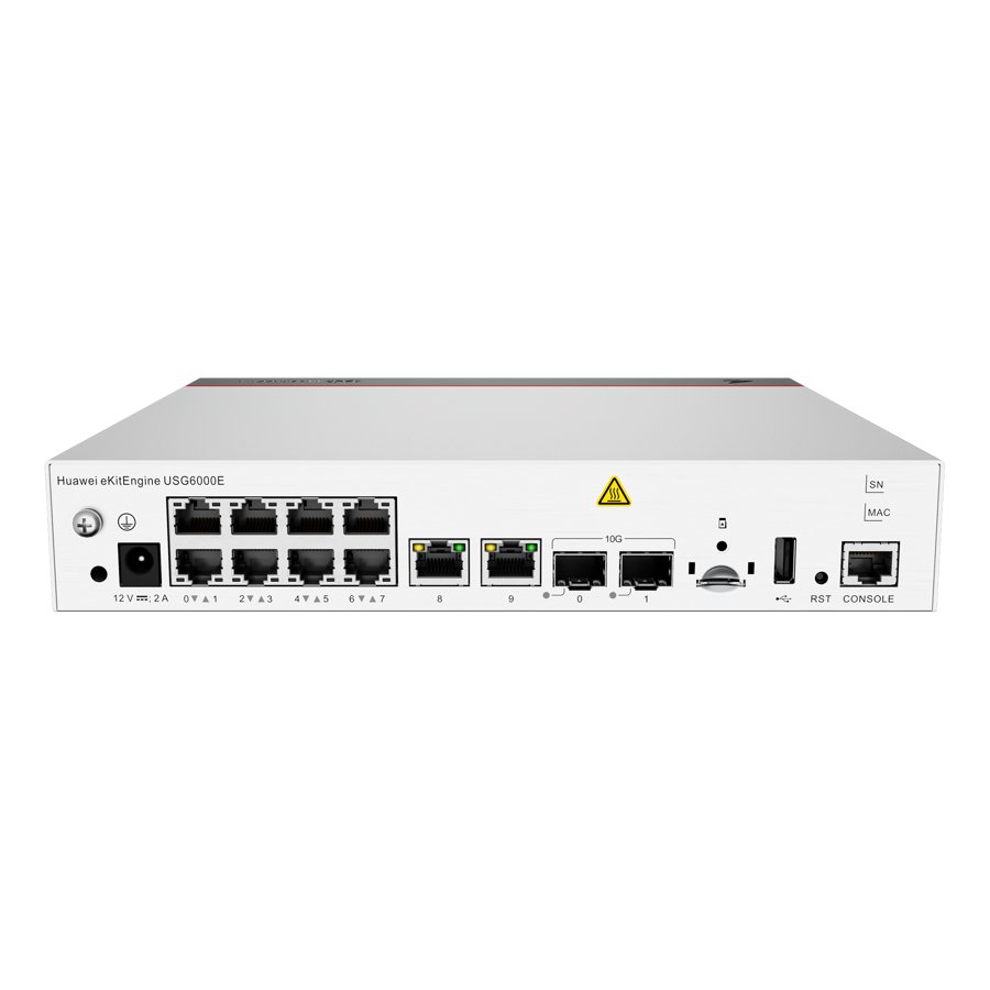 Huawei HiSecEngine USG6000E-S03-AC Next-Generation Firewall, 10 x GE RJ45+2 x 10GE SFP+, 1 x Adapter, Include SSL VPN 100 Users