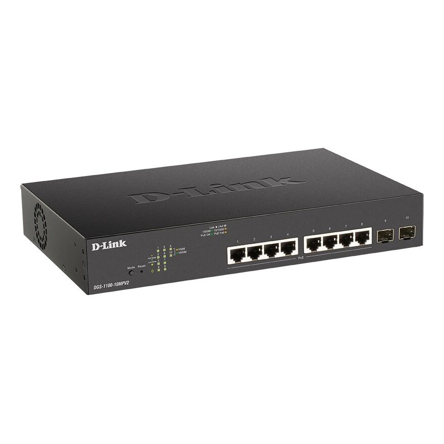 D-Link DGS-1100-10MPV2 8 Port Gigabit ( 8 POE - 130 Watt ) + 2 SFP Port Smart Switch