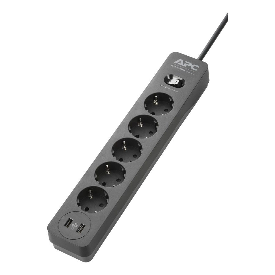 APC Essential SurgeArrest 5 Outlet 2 USB Ports Black 230V Germany