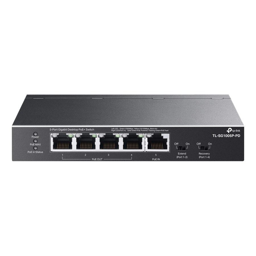 TP-Link TL-SG1005P-PD 5-Port Gigabit Desktop PoE+ Switch with 1-Port PoE++ In and 4-Port PoE+Out