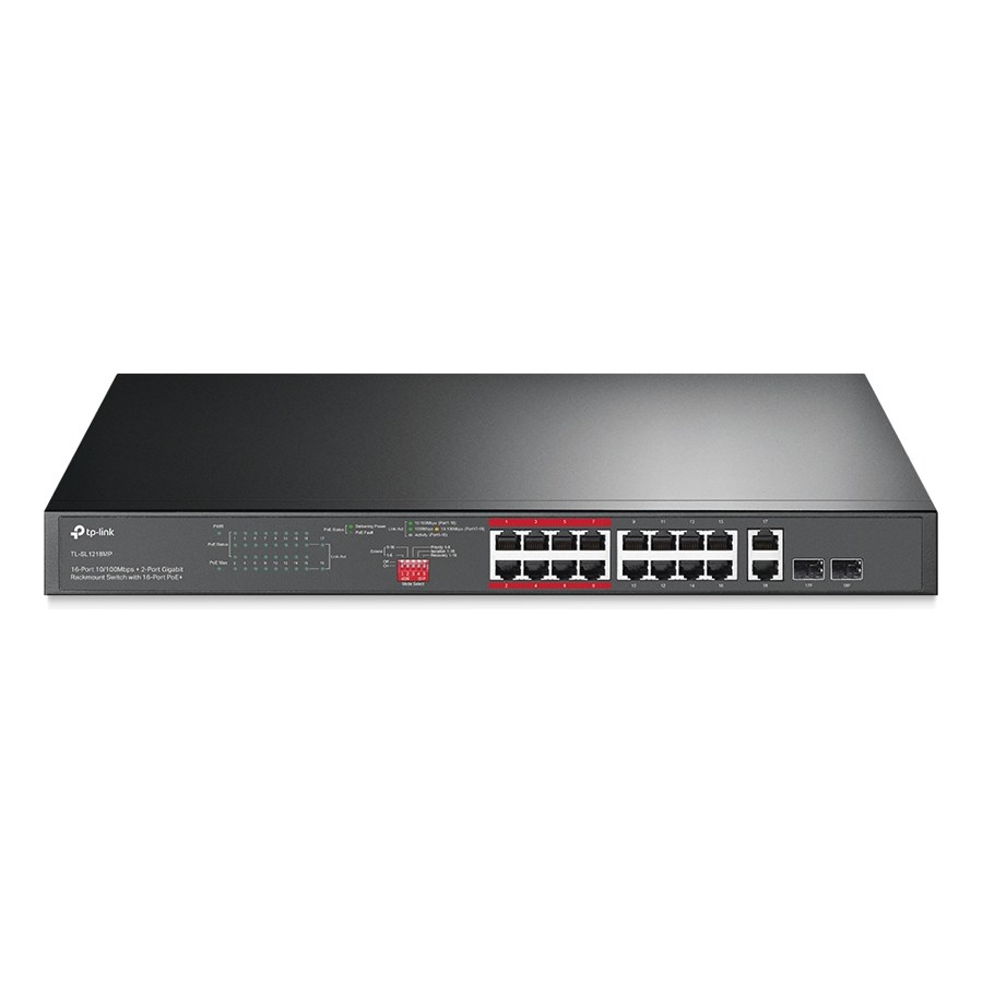 TP-Link TL-SL1218MP 16-Port 10/100 Mbps + 2-Port Gigabit Rackmount Switch with 16-Port PoE+