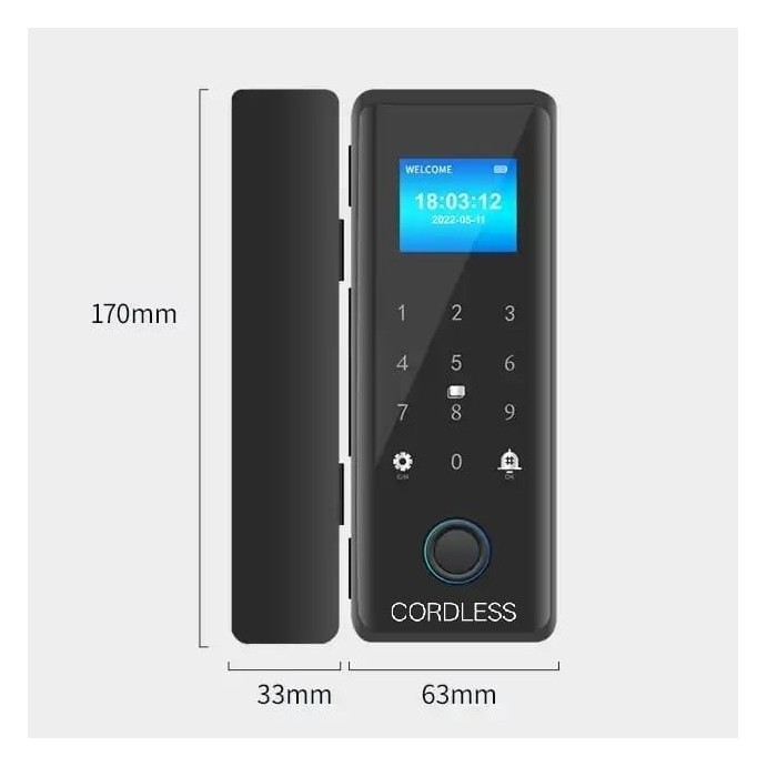 Cordless GL-03 Smart Glass Door Lock with Screen