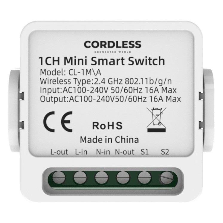Cordless CL-1M/A Intelligent Mini Switch Module 1-Way 16A, Wi-Fi