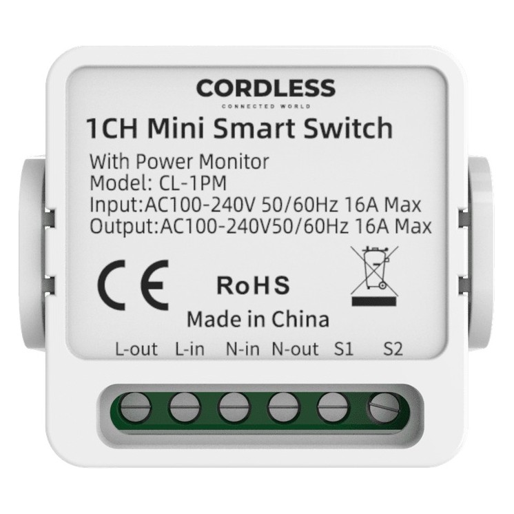 Cordless CL-1PM Intelligent Mini Switch Module 1-Way with Power Monitor, Wi-Fi