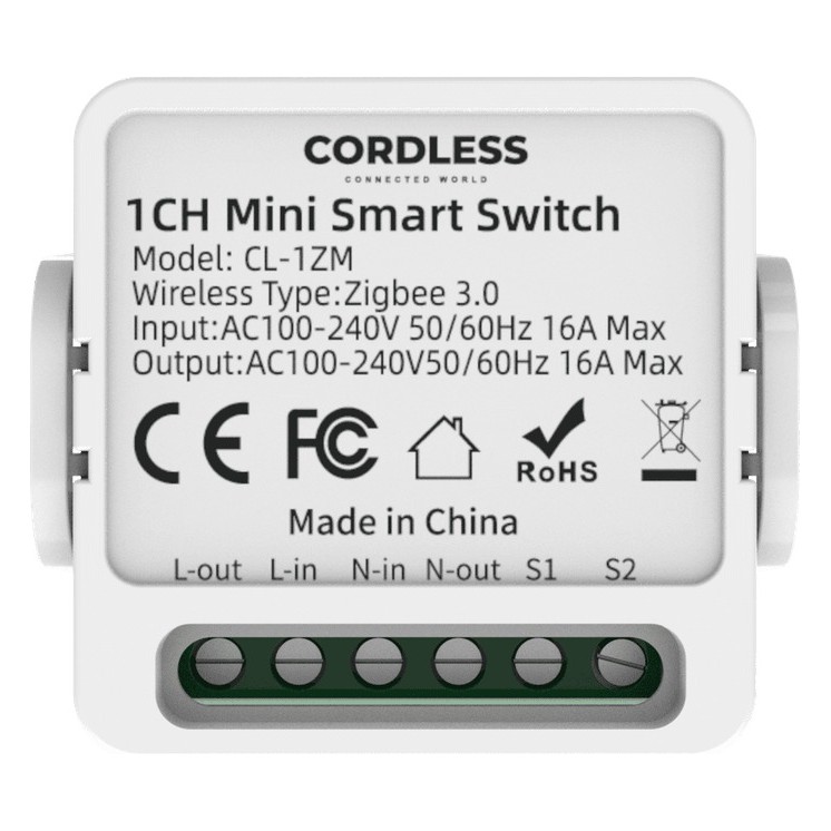 Cordless CL-1ZM Intelligent Mini Switch Module 1-Way 16A, Zigbee