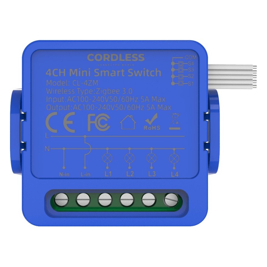 Cordless CL-4ZM Intelligent Mini Switch Module 4-Way 5A, Zigbee