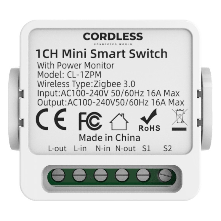 Cordless CL-1ZPM Mini Smart Switch 1-Way with Power Monitor 16A, Zigbee