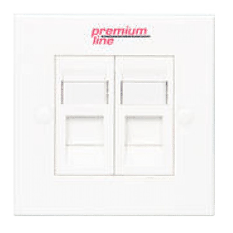 Premium Line 121122210 Euro II Face Plate, Right-angle 90° Entry, 86x86, Snap-In with Shutter, 2-Port, White
