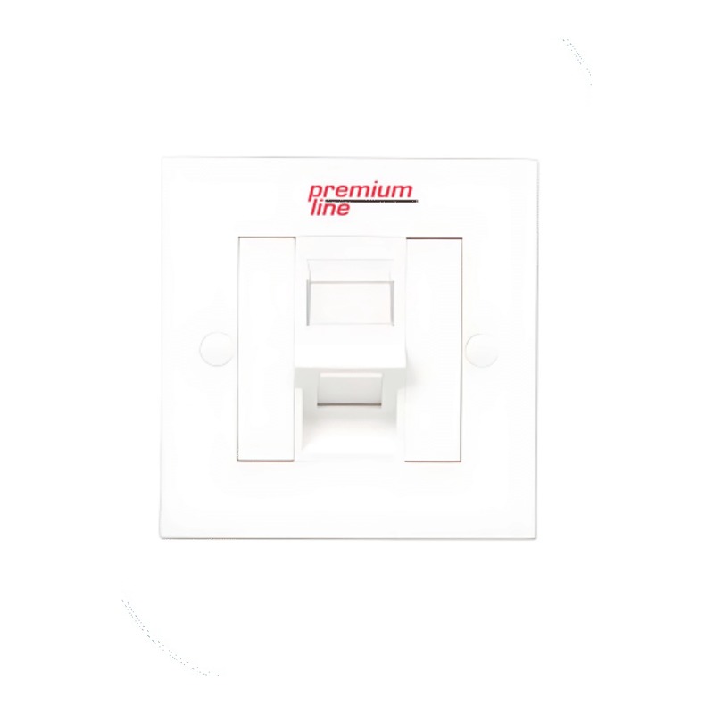 Premium Line 121121210 Euro II Face Plate, Right-angle, 90° Entry, 86x86, Snap-In with Shutter, 1-Port, White