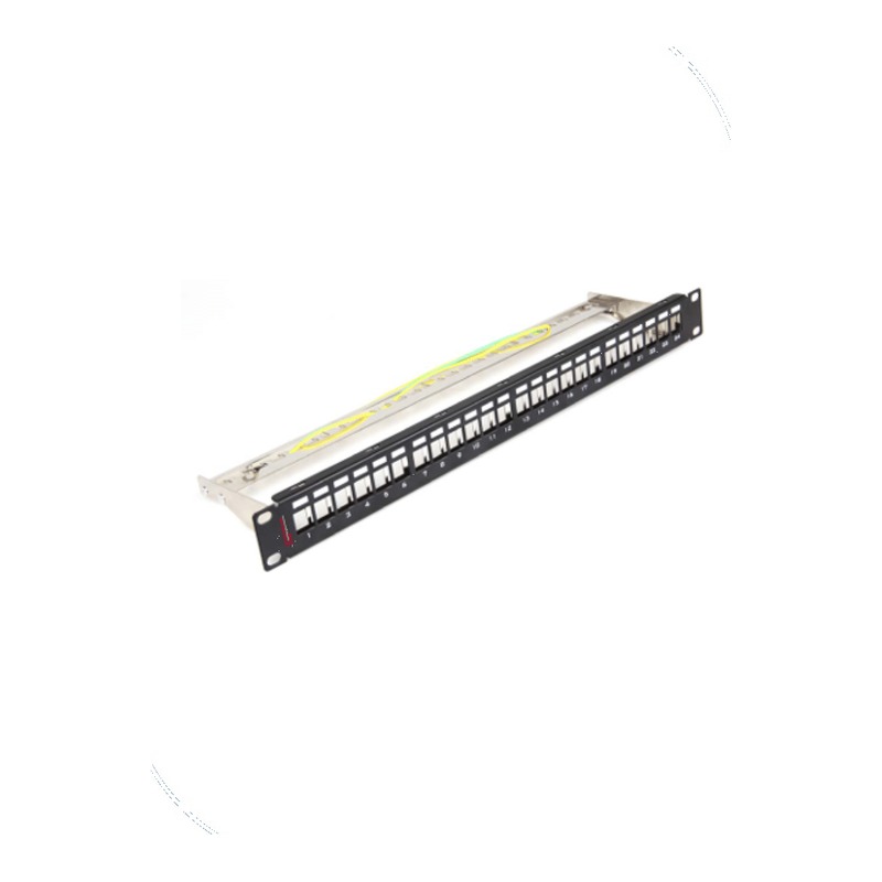 Premium Line 170242402 High Density Shielded 24-Port Unloaded Patch Panel for 180° Shielded Die-casting Keystone Jack, 1U, with Cable Management