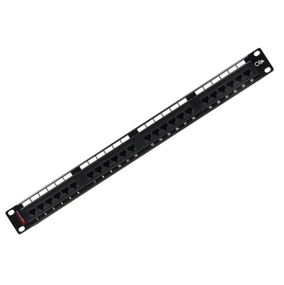 Premium Line 179122412 Cat.6A 180° 1U Unshielded Patch Panel, Dual Type IDC, 24 Ports, Black