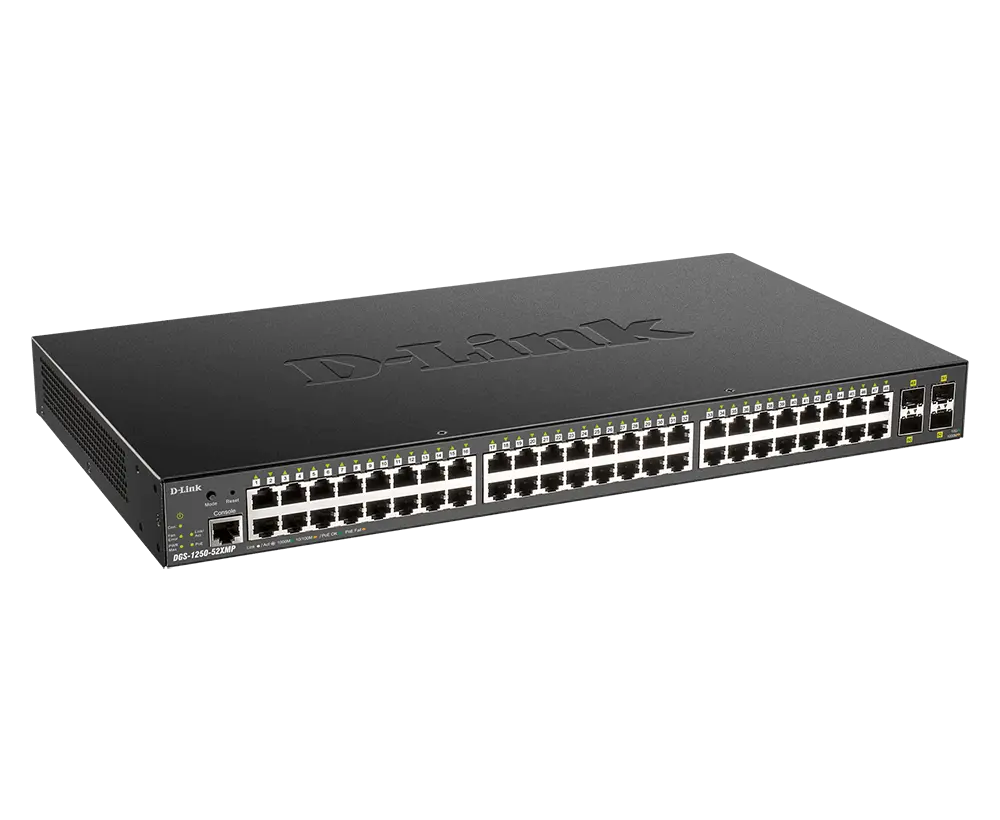 D-Link 48-Port Gigabit POE ( 48 POE – 370 watts ) + 4*10G SFP Ports Smart Switch / DGS-1250-52XMP