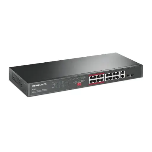 [MS118CP] Mercusys MS118CP 16-Port 10/100Mbps + 2-Port Gigabit Rackmount Switch with 16-Port PoE+