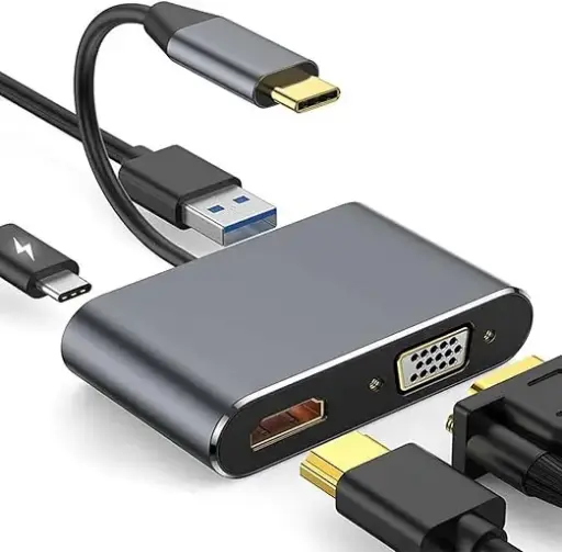 [USB C to HDMI VGA Multiport Adapter 4*1] USB C to HDMI VGA Multiport Adapter, USB Type C 4 in 1 Hub to 4K HDMI/VGA/USB3.0/PD