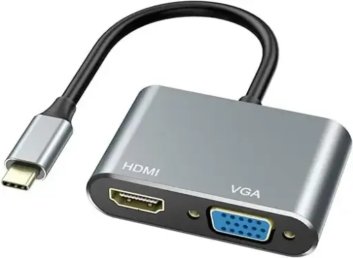 [USB C to HDMI VGA 2*1] USB C to HDMI VGA Adapter,ABLEWE USB Type C to HDMI VGA Converter with 4K HDMI, 1080P VGA