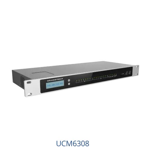 [UCM6308] Grandstream IP PBX Appliance - 8 RJ11 FXS - 8 RJ11 FXO - 2x GbE PoE LAN/WAN - 1 Hot Standby Port - 3000 SIP Users - 300 Concurrent Calls - UCM RC -VideoServer - 12V/2A PSU