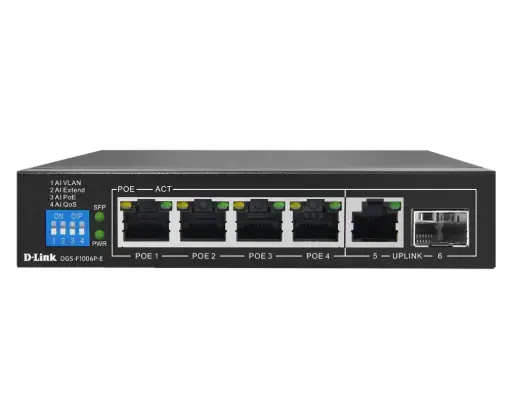 [DGS-F1006P-E] D-LINK 4GE PoE+ 1GE & 1 SFP Uplink 250m PoE Switch