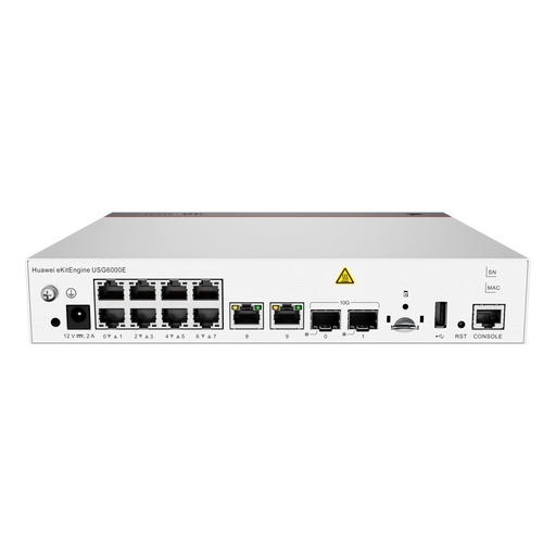 [USG6000E-S03-AC] Huawei HiSecEngine USG6000E-S03-AC Next-Generation Firewall, 10 x GE RJ45+2 x 10GE SFP+, 1 x Adapter, Include SSL VPN 100 Users