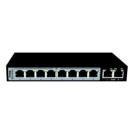 [DES-F1010P-E] D-Link DES-F1010P-E 8 + 2 1000Mbps 250m PoE Switch