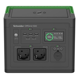 [PPS500-GR] Schneider OffGrid Portable Power Station 500, 230V, 517Wh Lithium-ion, LCD, 2 CEE 7/3 Schuko outlets, Sinewave, 3 USB-A, 2 USB-C, Wireless Charger