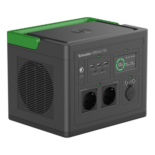 [PPS730-GR] Schneider OffGrid Portable Power Station 730, 738Wh Lithium-ion, LCD, 2 CEE 7/3 Schuko outlets, Sinewave, 3 USB-A, 2 USB-C, Wireless Charger