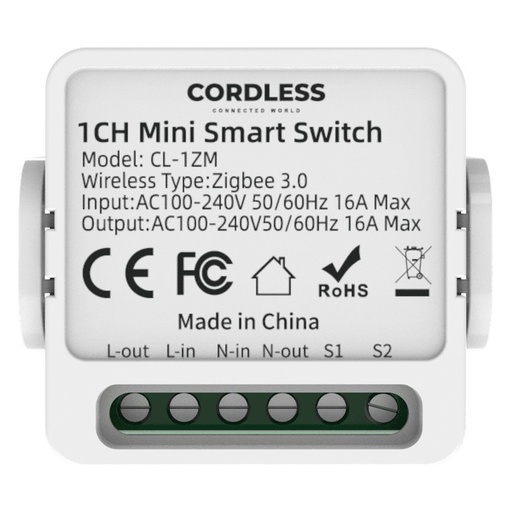 [CL-1ZM] Cordless CL-1ZM Intelligent Mini Switch Module 1-Way 16A, Zigbee
