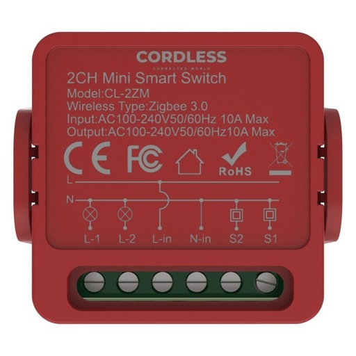 [CL-2ZM] Cordless CL-2ZM Intelligent Mini Switch Module 2-Way 10A, Zigbee