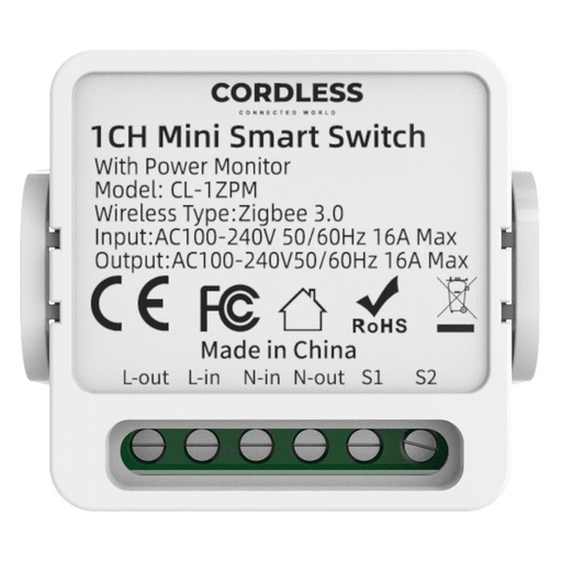 [CL-1ZPM] Cordless CL-1ZPM Mini Smart Switch 1-Way with Power Monitor 16A, Zigbee