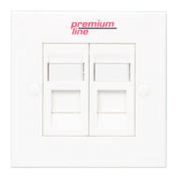 [121122210] Premium Line 121122210 Euro II Face Plate, Right-angle 90° Entry, 86x86, Snap-In with Shutter, 2-Port, White