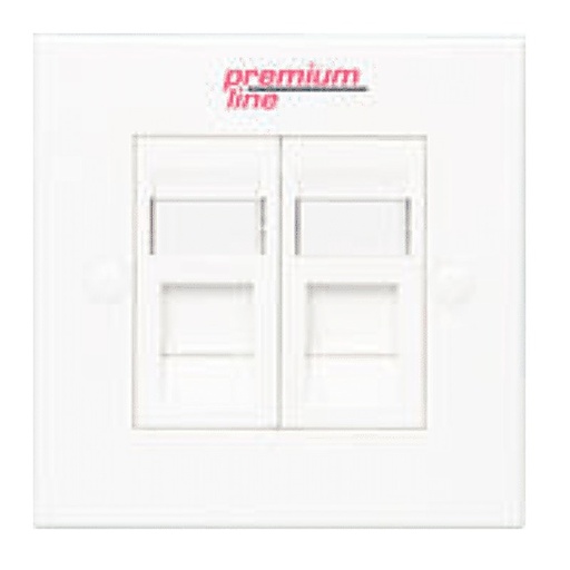 [121122210] Premium Line 121122210 Euro II Face Plate, Right-angle 90° Entry, 86x86, Snap-In with Shutter, 2-Port, White