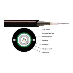 [267123024] Premium Line 267123024 Outdoor Fiber Optic Cable, Unitube, Steel Armored with 2 Steel Wires, Single-mode 9/125, 24 Core, PE (per meter)